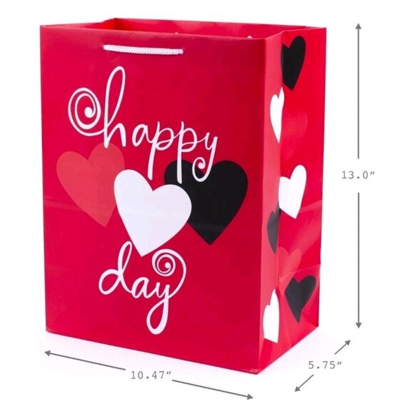 Hallmark 13" Large Valentines Day Gift Bags Pack of 2: Red with Hearts & Black - Picture 3 of 5